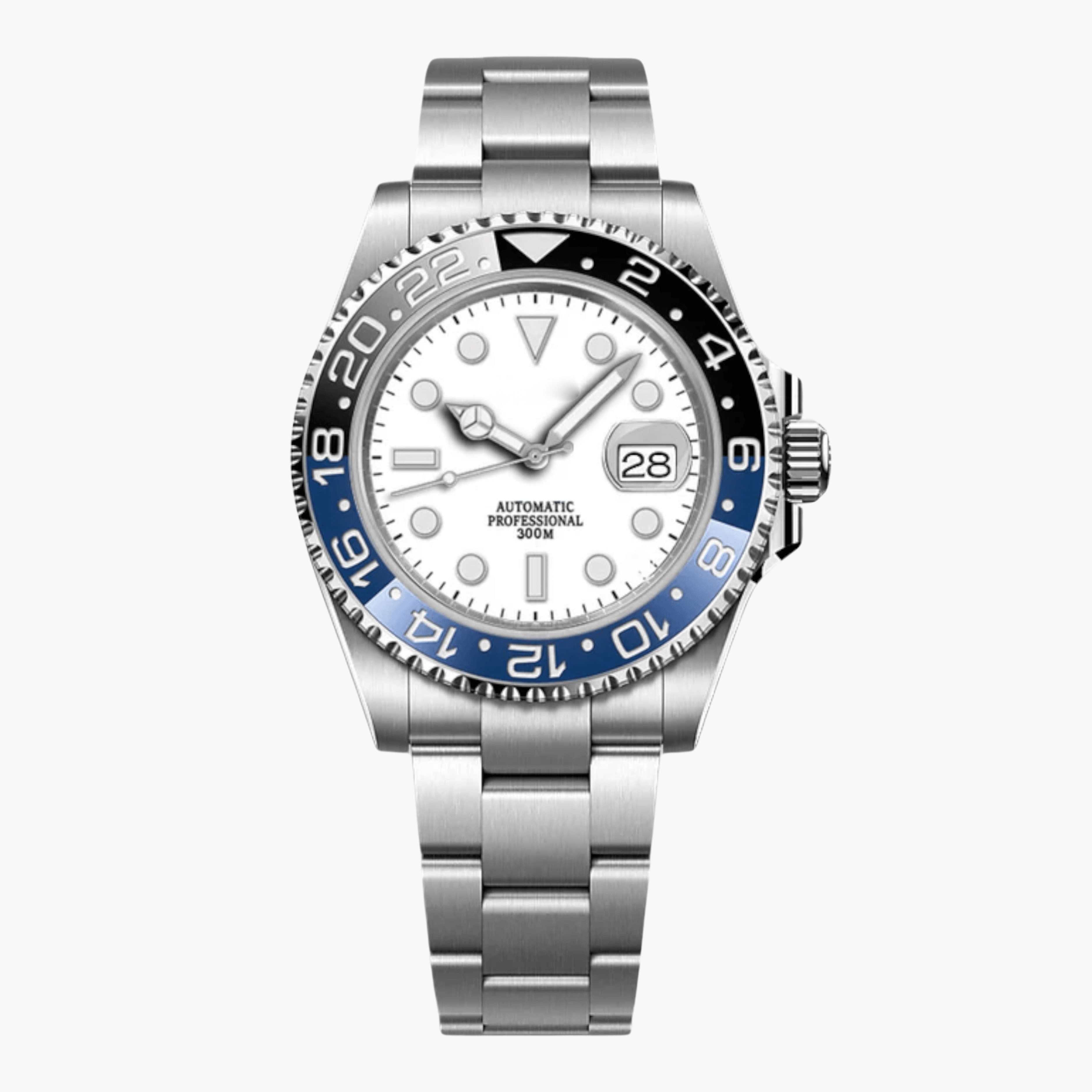 GMT Automatklokke 40 mm – Hvit Skive, Sort/Blå Ramme