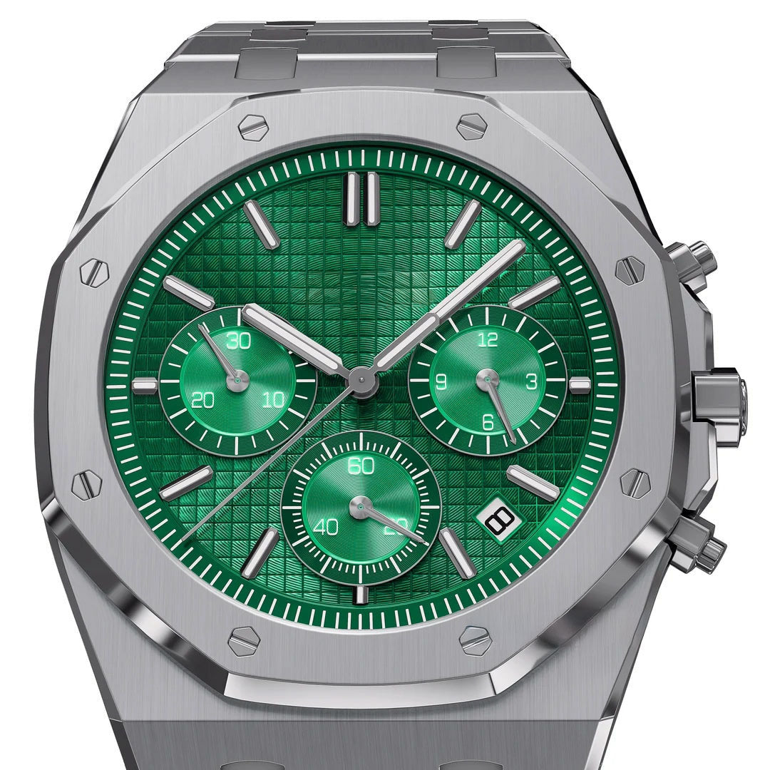 Oktagonal Sportsklokke Chronograph – Grønn