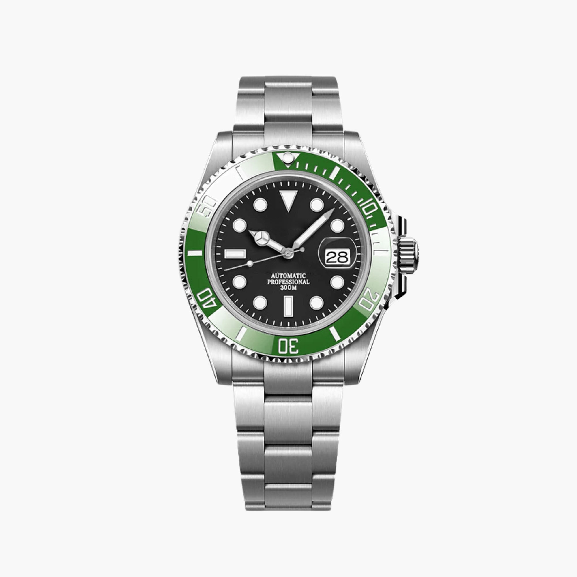 Automatisk Dykkerklokke 40 mm – Sort med Grønn Ramme (2)