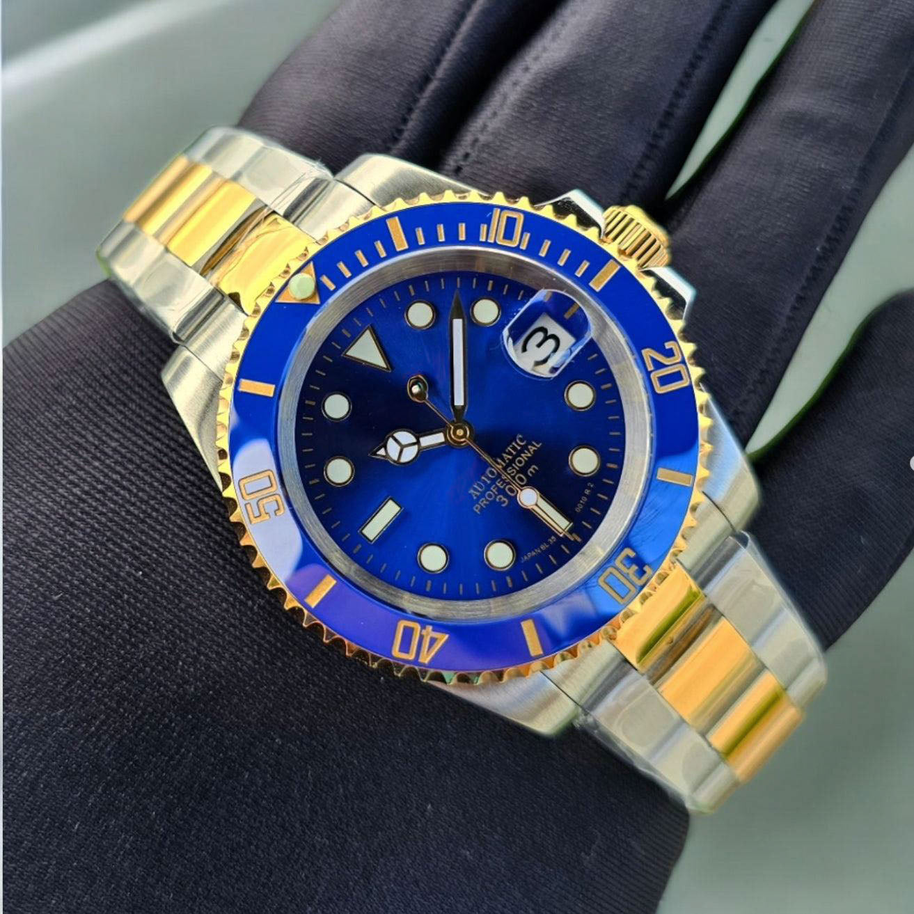 Automatisk Dykkerklokke 40 mm – Blå, Tofarget