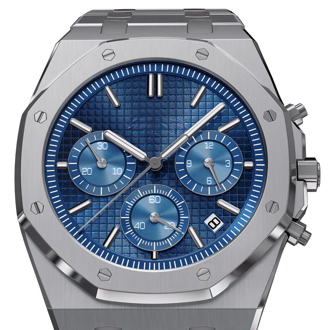 Oktagonal Sportsklokke Chronograph – Blå