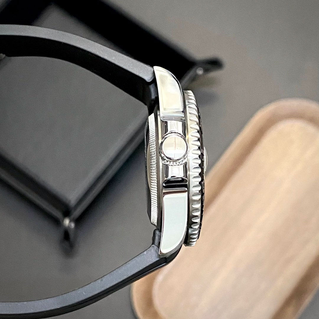 Automatisk Dykkerklokke 40 mm – Sort, Gummirem