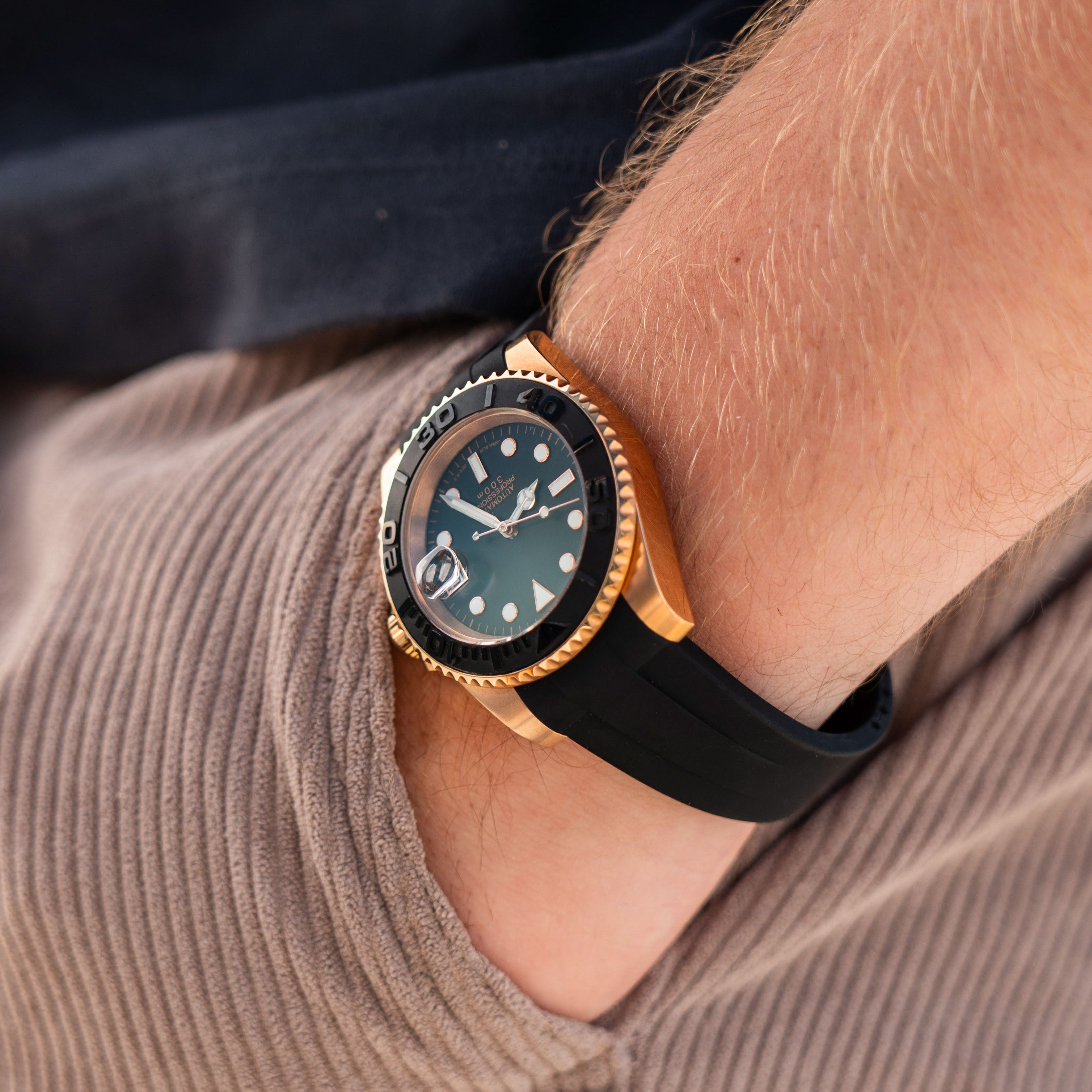 Automatisk Dykkerklokke 40 mm – Rosegull, Gummirem (2)